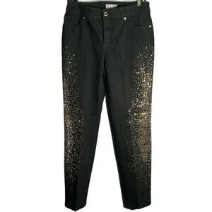 Chico’s Black So Slimming Straight Leg Mid Rise Jeans Gold Studs XS